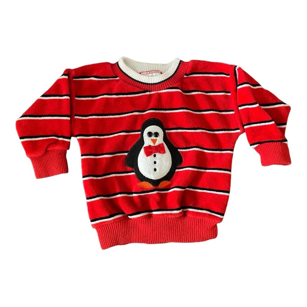 Vintage 80s Healthtex Striped Velour Penguin Pullover Shirt
